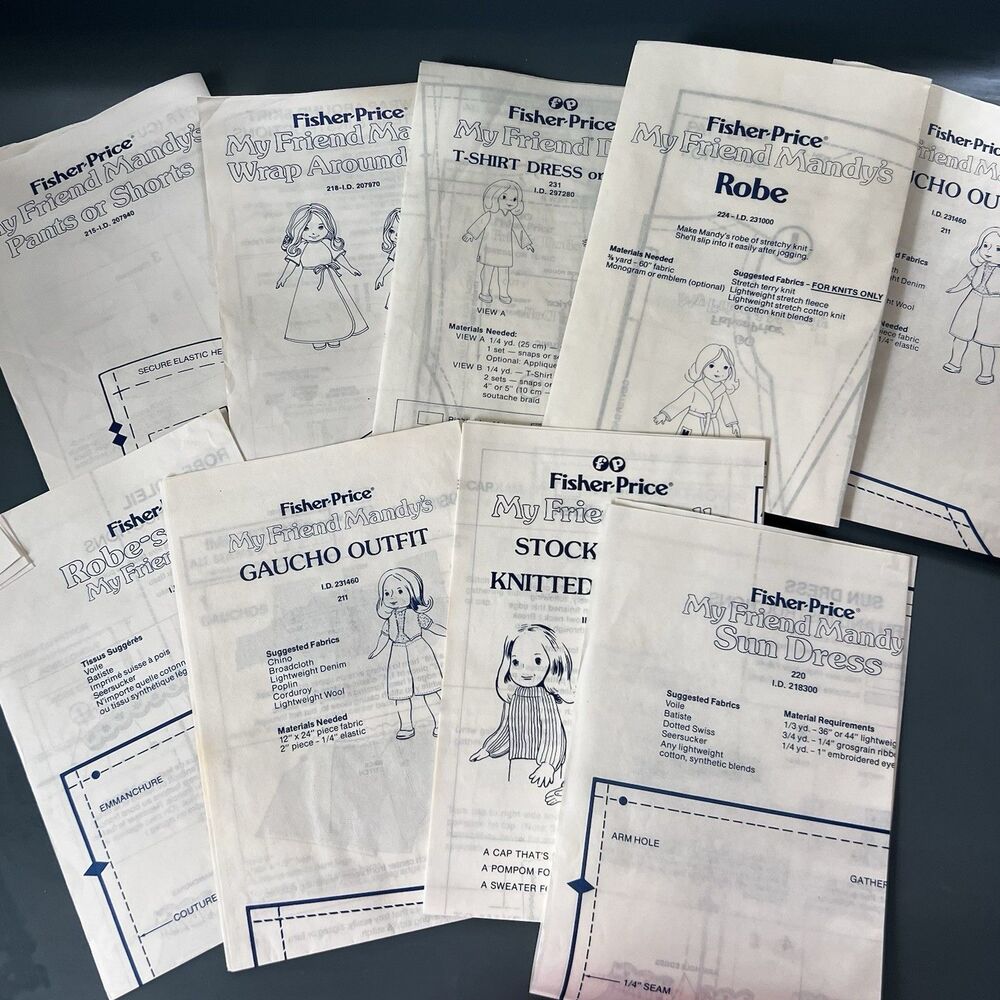 VTG Fisher Price My Friend Mandy Dolls Sewing Patterns Lot Of 8 Dress SunDress